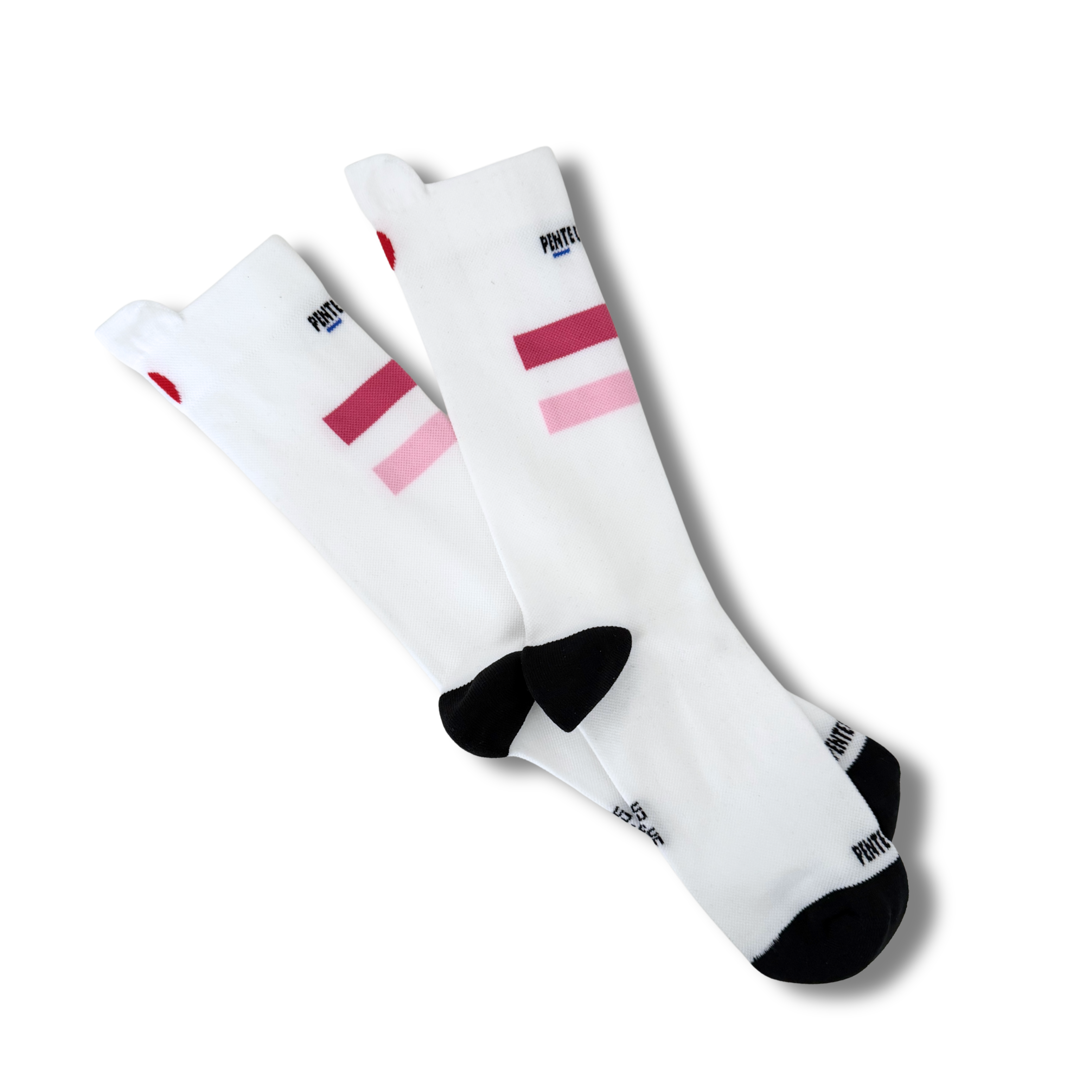 Chaussettes de cyclisme - La blanche à bandes roses