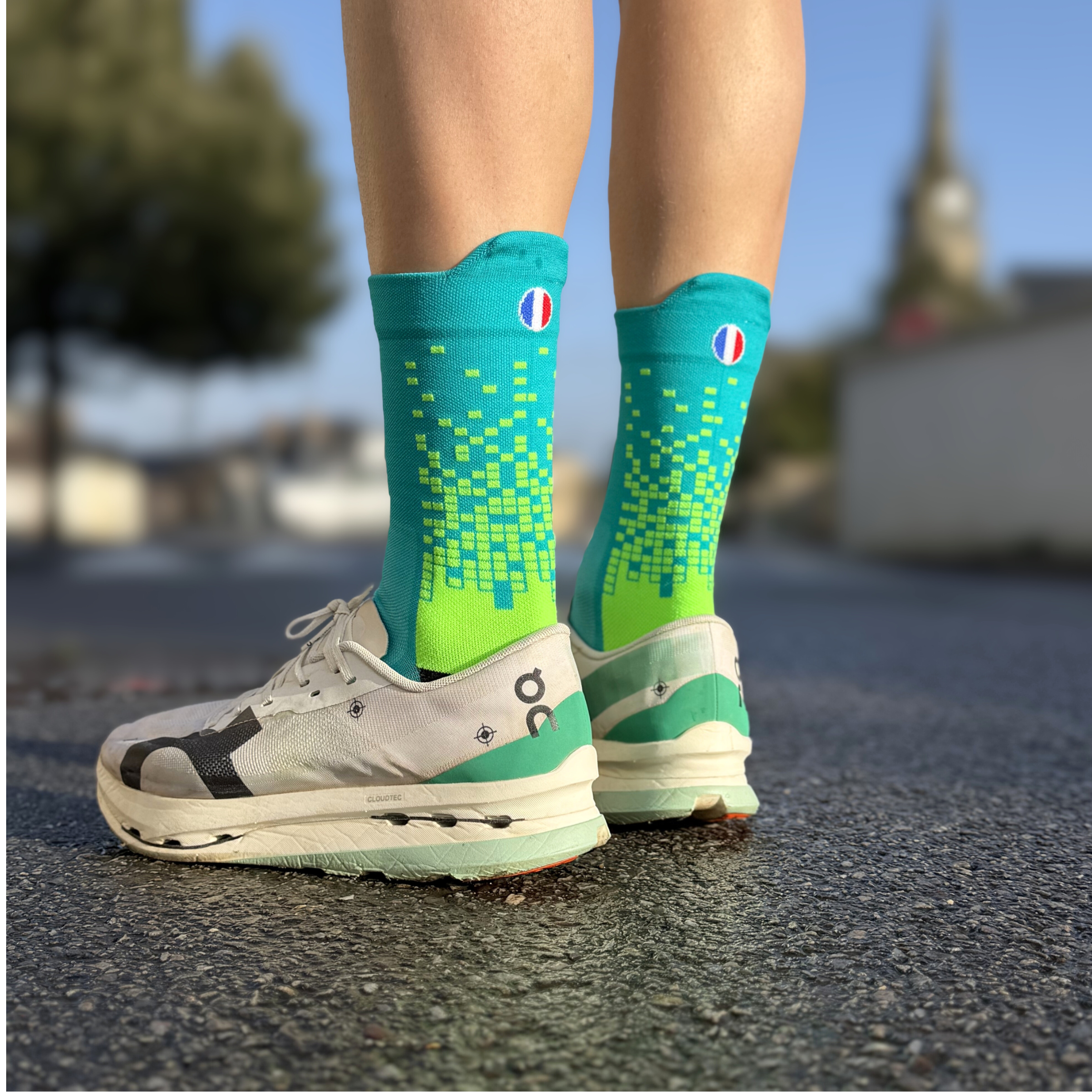 Chaussettes de running - La Pixels Verte et Bleue