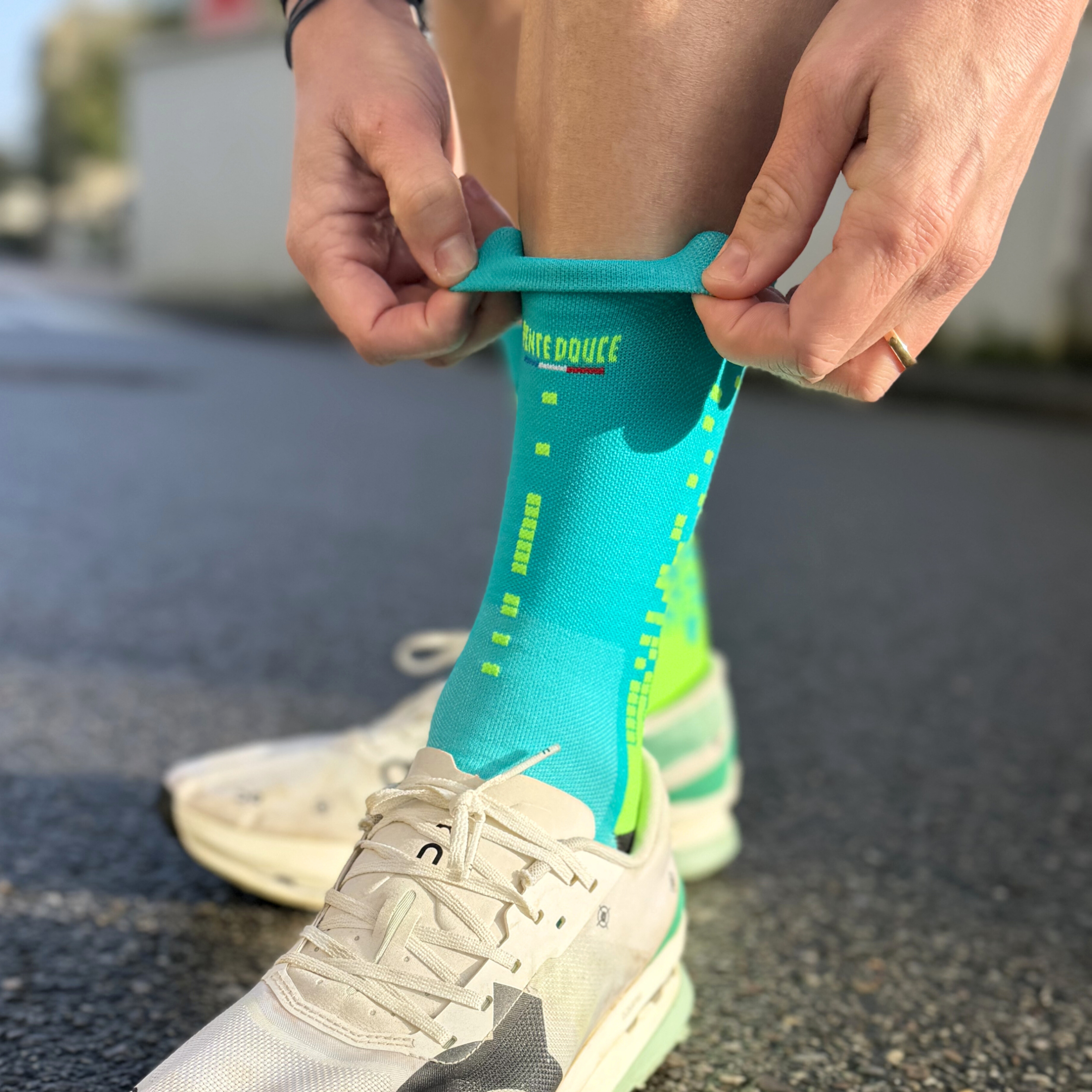 Chaussettes de running - La Pixels Verte et Bleue