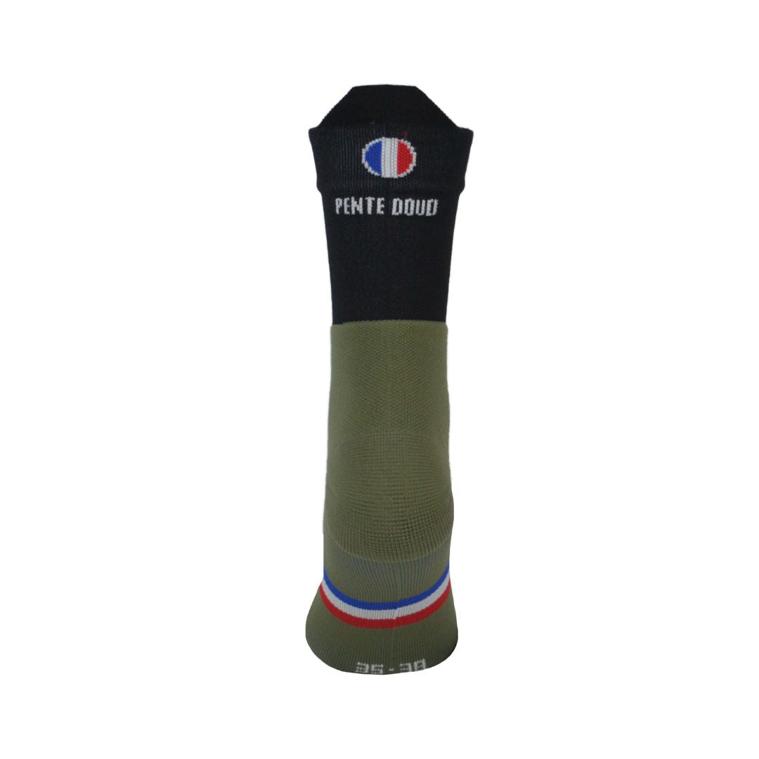 chaussettes de course à pied la kaki et noir pentedouce fabriquées en france