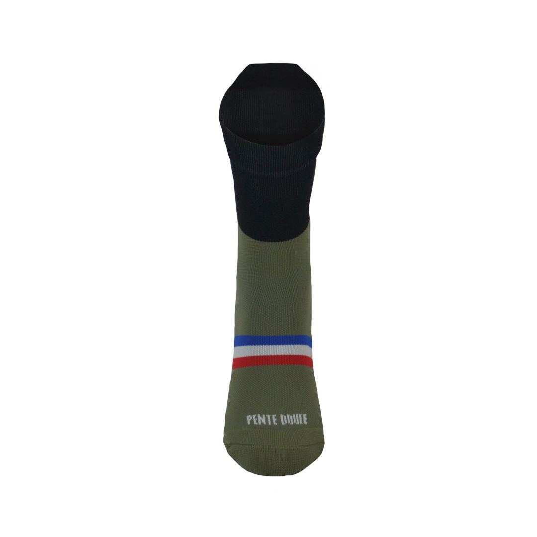 chaussettes de course à pied la kaki et noir pentedouce fabriquées en france